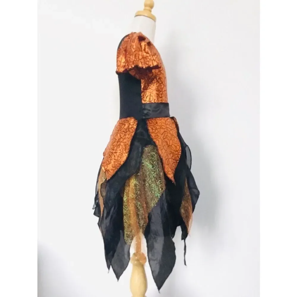 Kids Girls 8-10 Orange/Black Witch Halloween Costume - Picture 2 of 4
